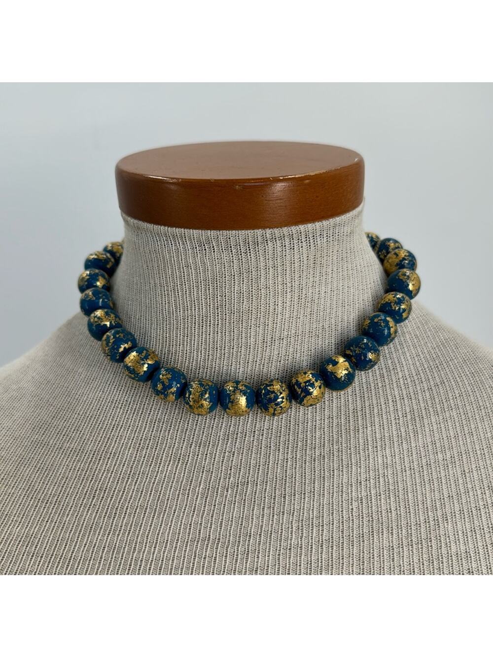 Egyptian style Blue and gold chunky beaded choker necklace